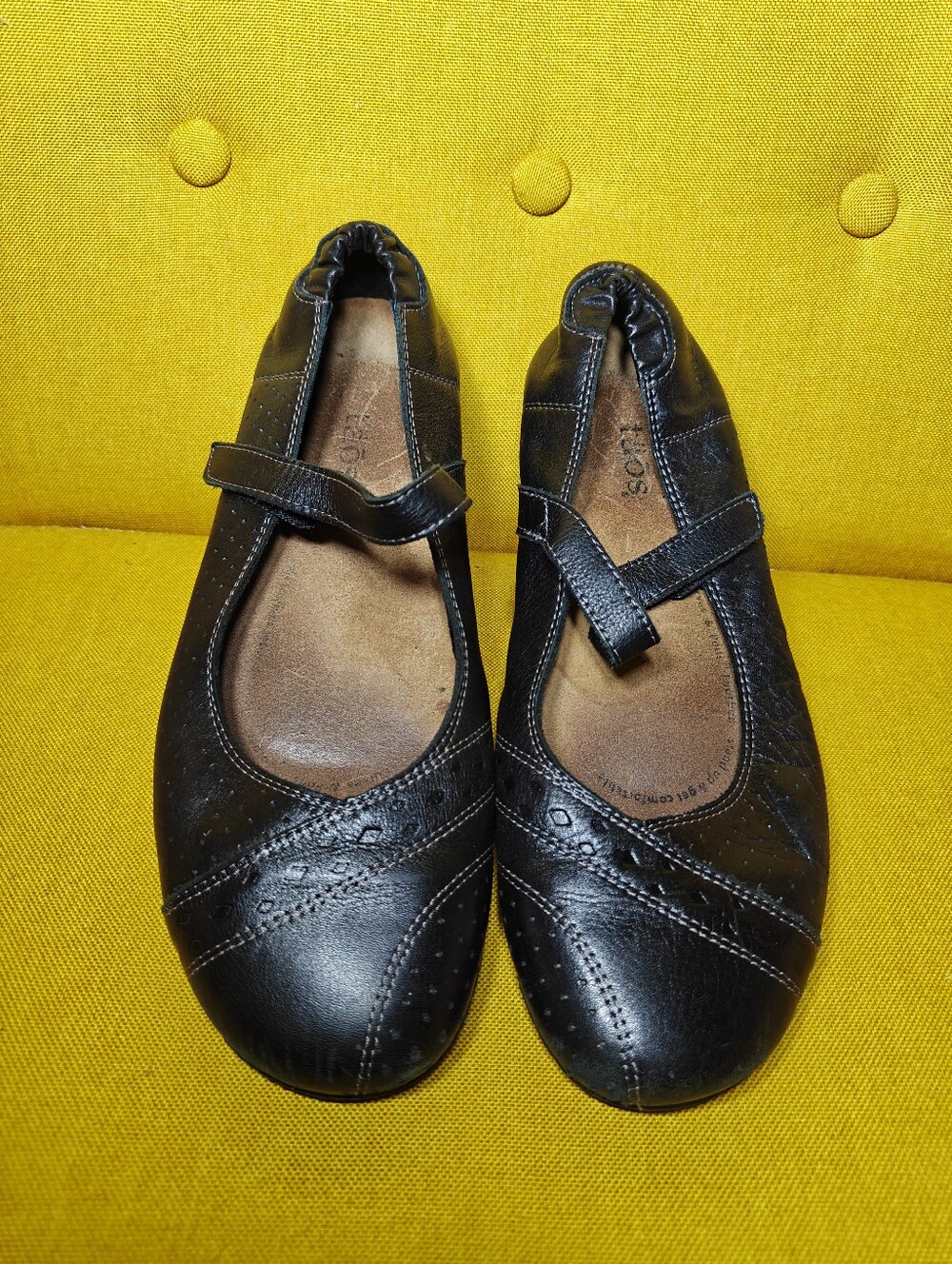 Taos Women's Black Leather Mary Jane Ballet Flats Buckle Round Toe Work 10-10.5